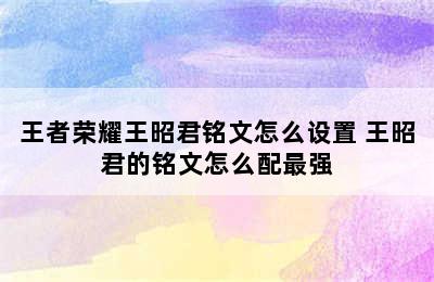 王者荣耀王昭君铭文怎么设置 王昭君的铭文怎么配最强